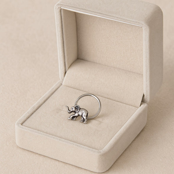 Tribal Animal Elephant Nose Pin - 925 Oxidized Sterling Silver