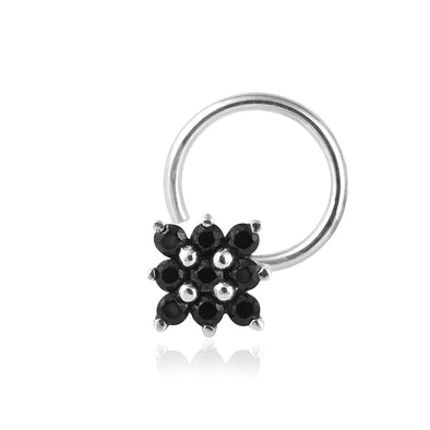 Black Spinel Cluster Floral Nose Pin- 925 Sterling Silver
