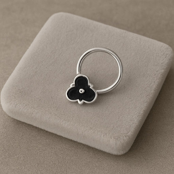 Floral Motif Nose Pin - 925 Oxidized Sterling Silver