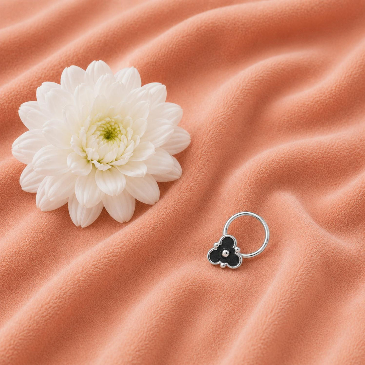 Floral Motif Nose Pin - 925 Oxidized Sterling Silver
