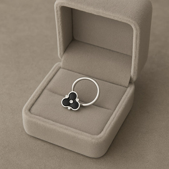 Floral Motif Nose Pin - 925 Oxidized Sterling Silver