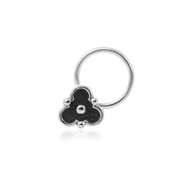 Floral Motif Nose Pin - 925 Oxidized Sterling Silver
