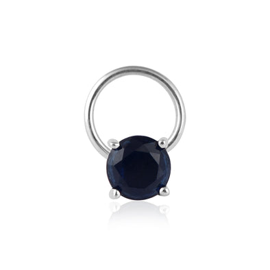 Round Blue Sapphire Solitaire Nose Pin - Sterling Silver
