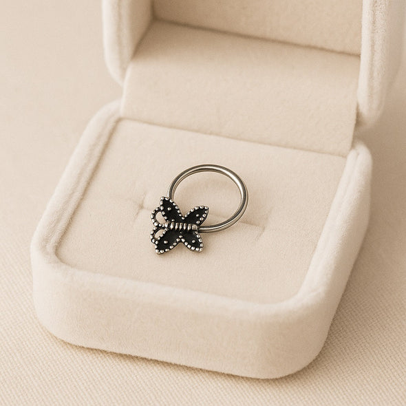 Textured Tribal Butterfly Nose Pin- Oxidized Sterling Silve