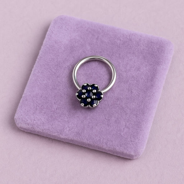 Blue Sapphire Floral Cluster Nose Pin - Sterling Silver