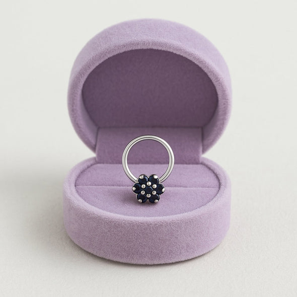 Blue Sapphire Floral Cluster Nose Pin - Sterling Silver