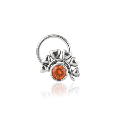 Citrine Stone with Heart Leaf Motif Nose Pin - Sterling Silver