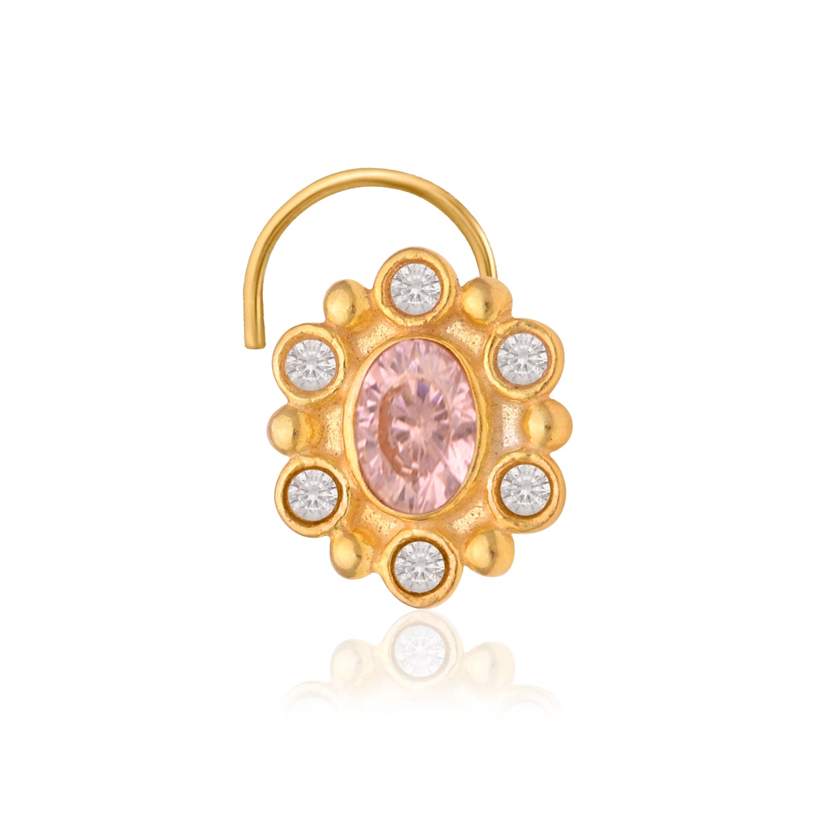 Multi Stone Oval Halo Floral Nose Pin – Gold Plated 925 Sterling Silver