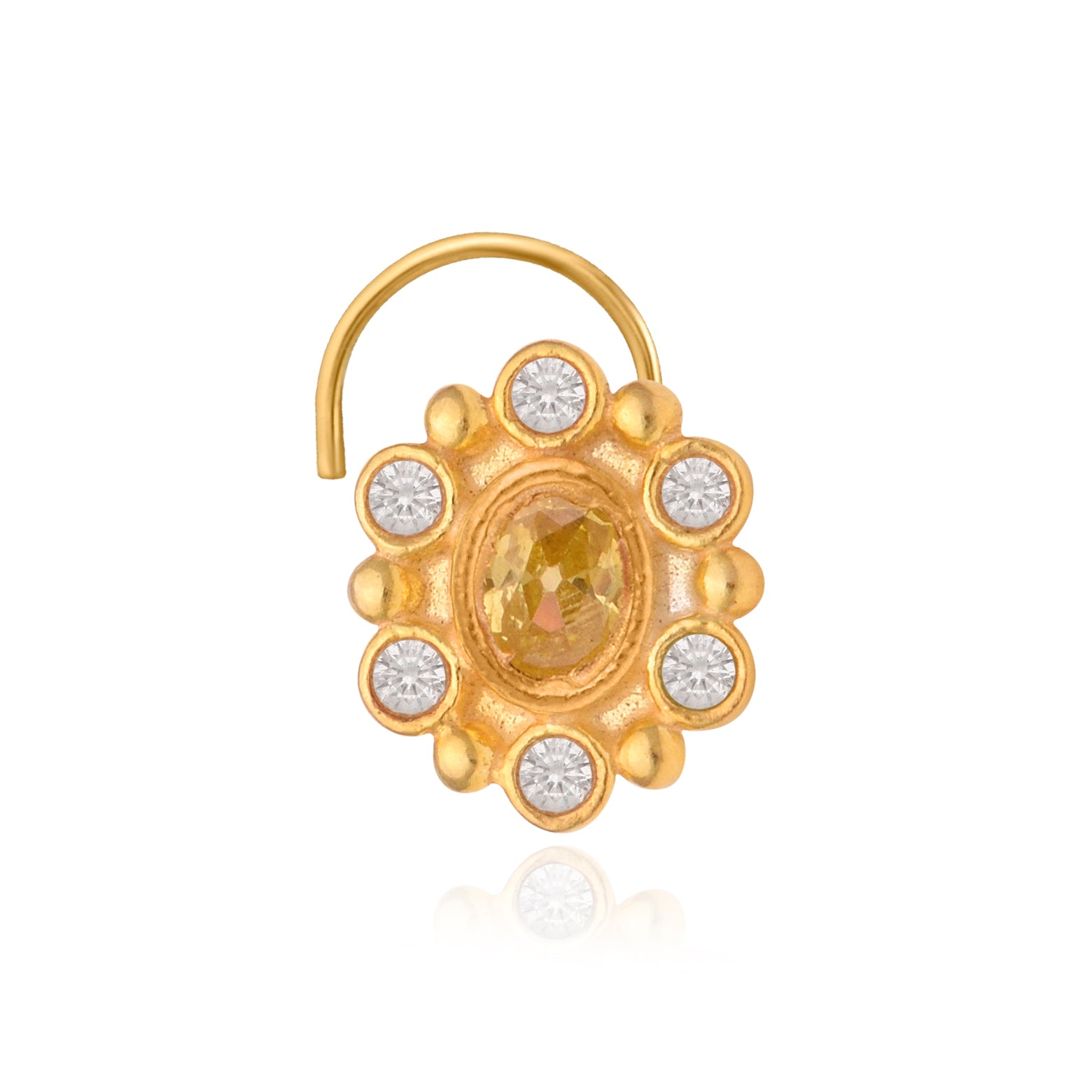 Multi Stone Oval Halo Floral Nose Pin – Gold Plated 925 Sterling Silver