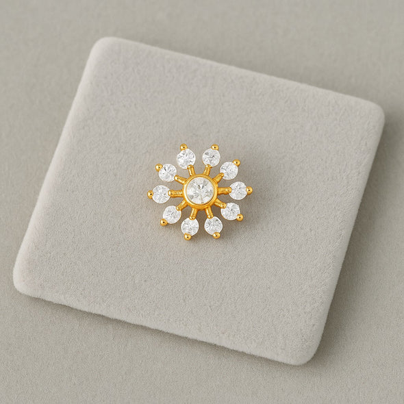 White CZ Cluster Design Sunburst Nose Pin - Gold Plated Sterling Silver