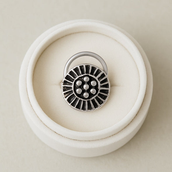 Sun Motif Tribal Design Nose Pin - 925 Oxidized  Sterling Silver