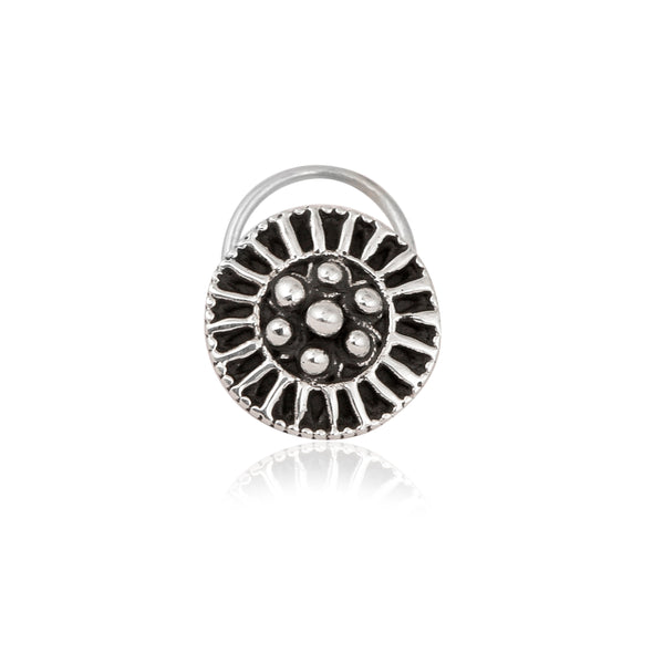 Sun Motif Tribal Design Nose Pin - 925 Oxidized  Sterling Silver