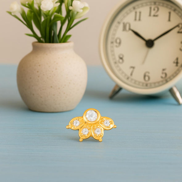 White CZ Floral Nose Pin - Sterling Silver Gold Plated