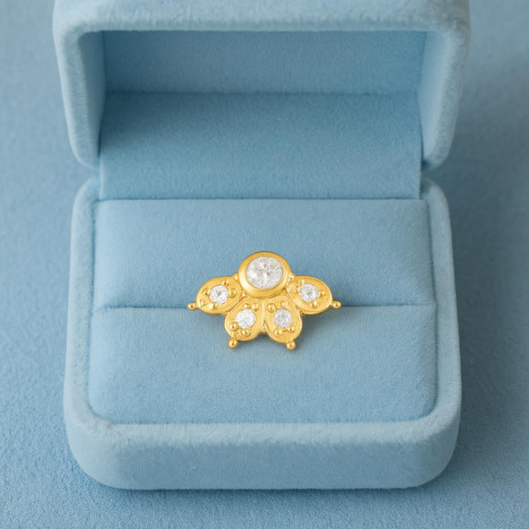 White CZ Floral Nose Pin - Sterling Silver Gold Plated