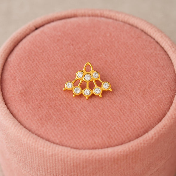 White CZ Lattice Floral Fan Nose Pin - Sterling Silver Gold Plated