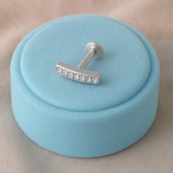 White CZ Curved Bar Nose Pin - Sterling Silver