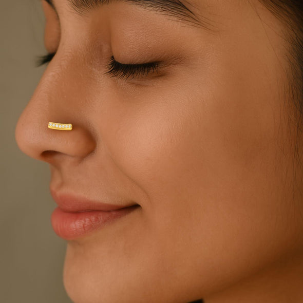 White CZ Curved Bar Nose Pin - Sterling Silver Gold Plated
