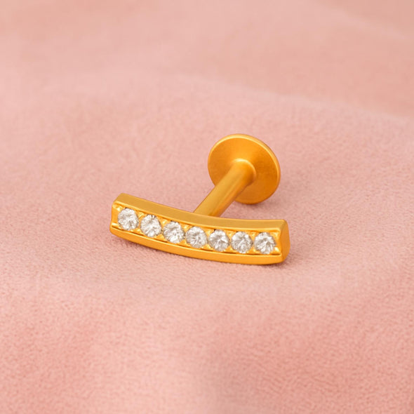 White CZ Curved Bar Nose Pin - Sterling Silver Gold Plated
