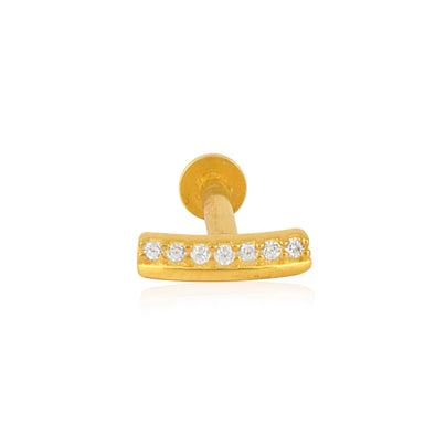 White CZ Curved Bar Nose Pin - Sterling Silver Gold Plated