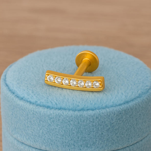 White CZ Curved Bar Nose Pin - Sterling Silver Gold Plated