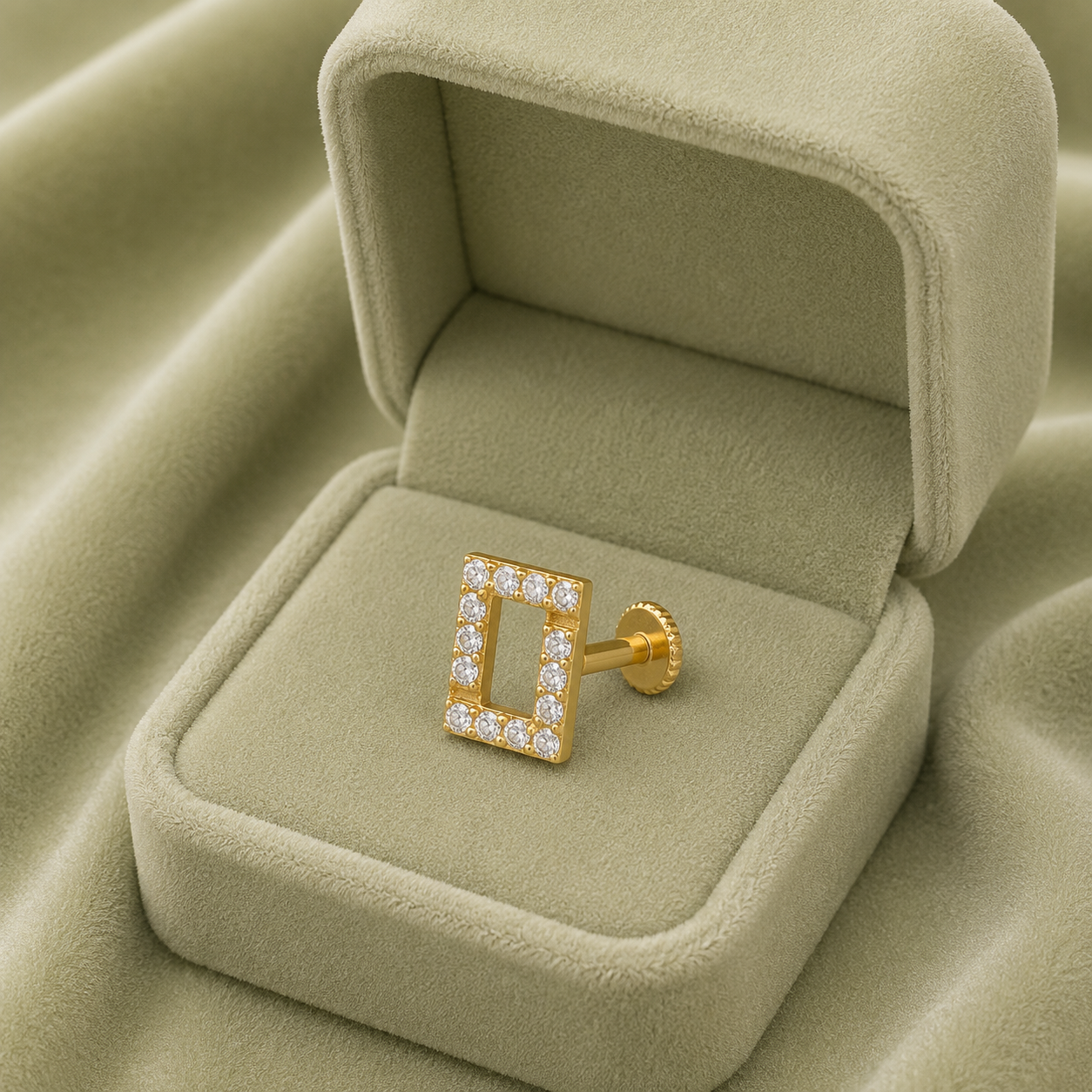 White CZ Rectangle Nose Pin - Sterling Silver Gold Plated