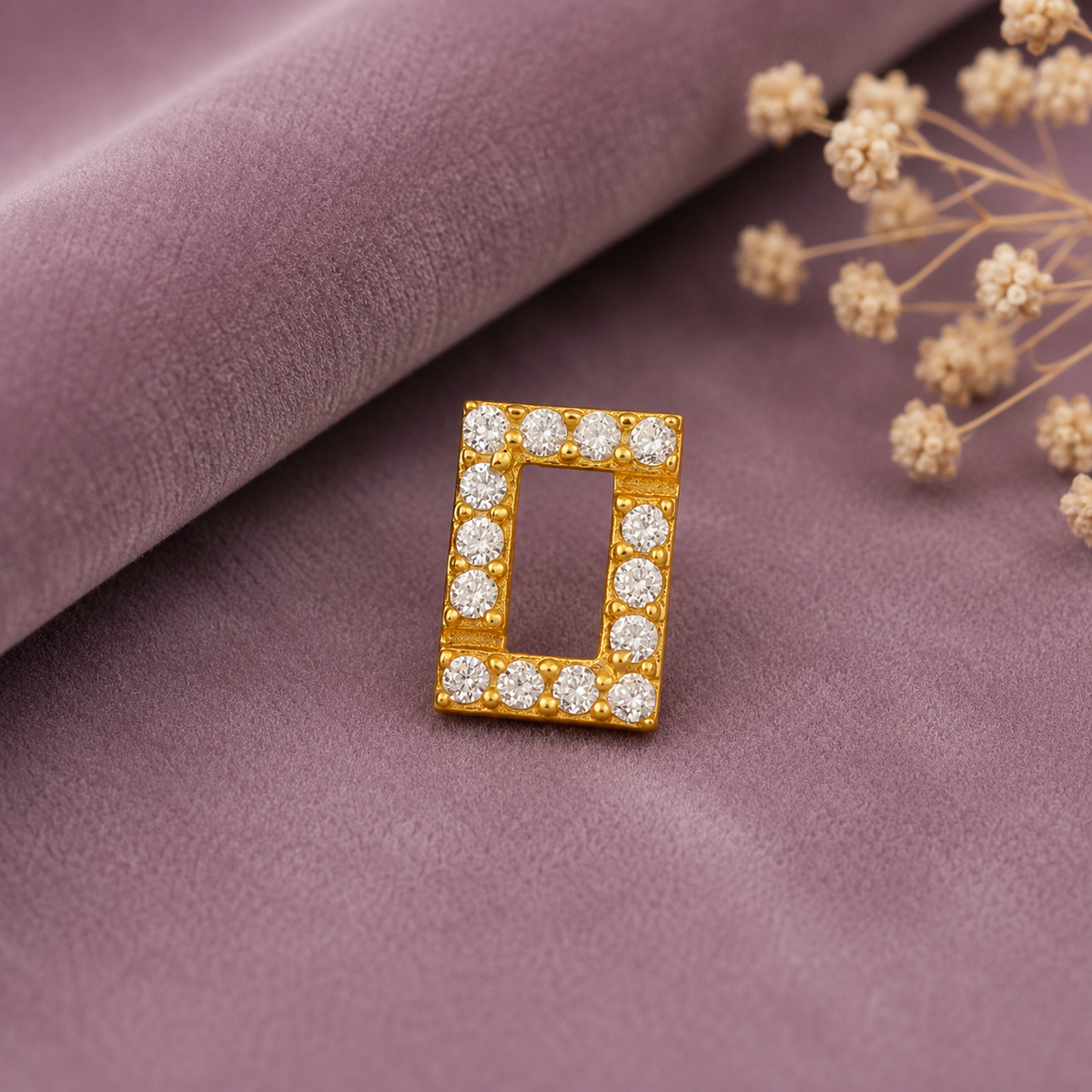 White CZ Rectangle Nose Pin - Sterling Silver Gold Plated