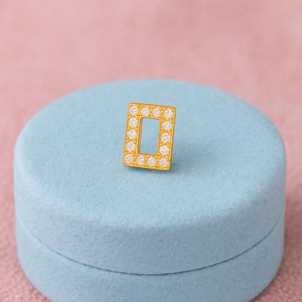 White CZ Rectangle Nose Pin - Sterling Silver Gold Plated