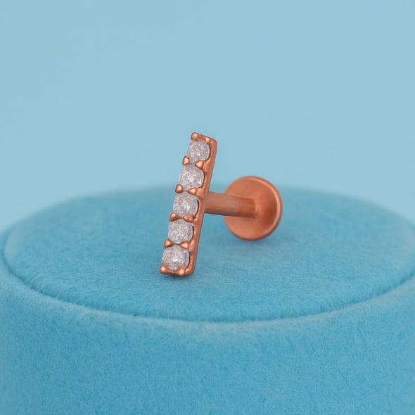 White CZ Vertical Bar Nose Pin - Sterling Silver Rose Gold Plated