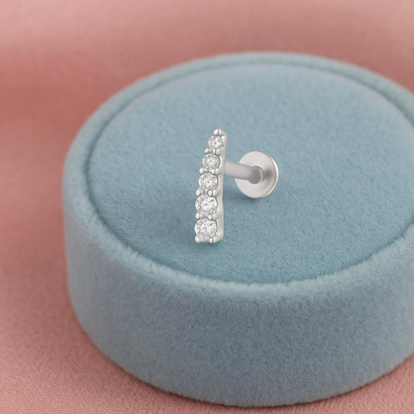 White CZ Vertical Bar Nose Pin - Sterling Silver