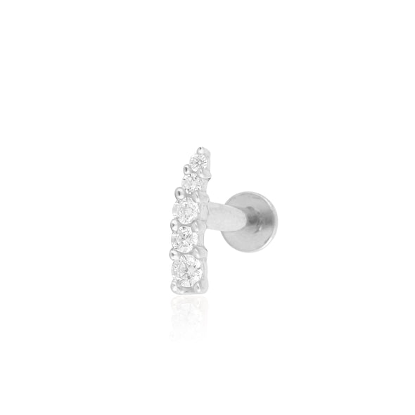 White CZ Vertical Bar Nose Pin - Sterling Silver