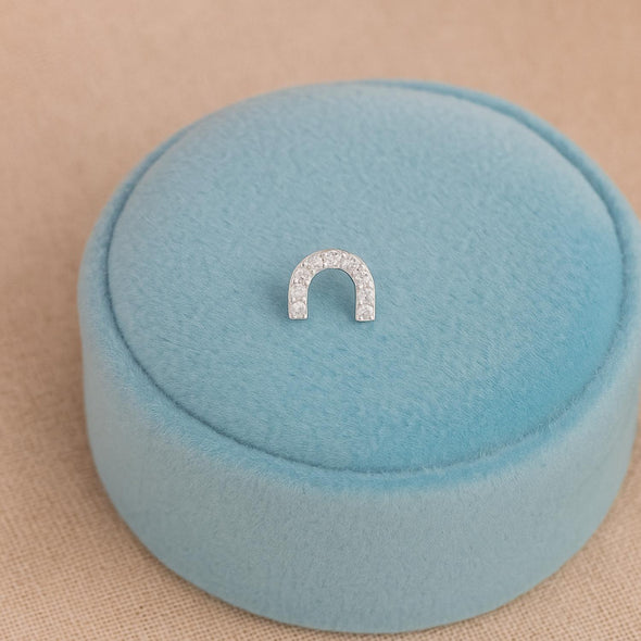 White CZ U-Shape Nose Pin - Sterling Silver