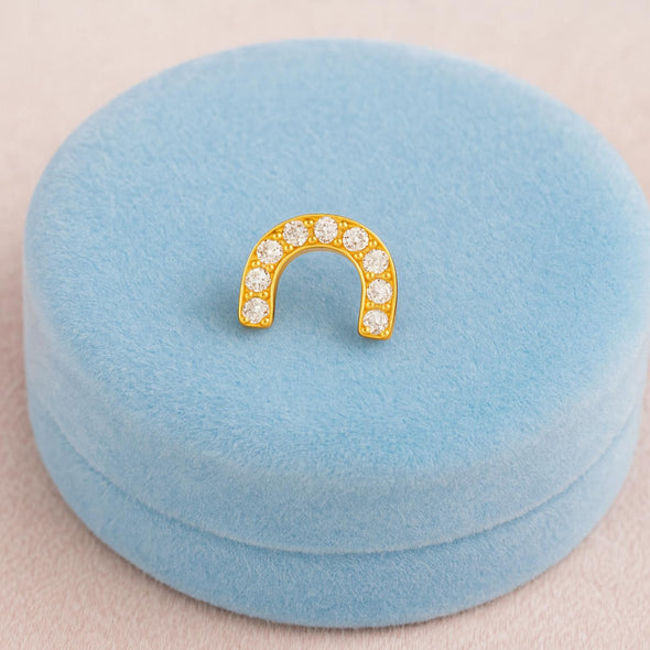 White CZ U-Shape Nose Pin - Sterling Silver Gold Plated