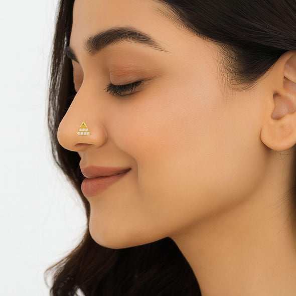 White CZ Triangle Nose Pin - Sterling Silver Gold Plated