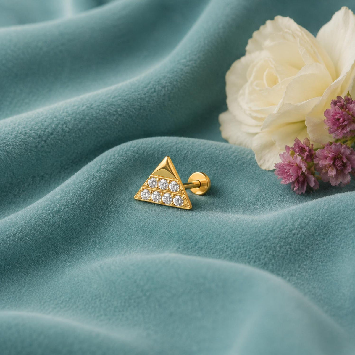 White CZ Triangle Nose Pin - Sterling Silver Gold Plated