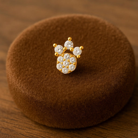 White CZ Crown Nose Pin - Sterling Silver Gold Plated