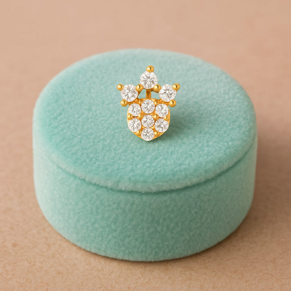 White CZ Crown Nose Pin - Sterling Silver Gold Plated