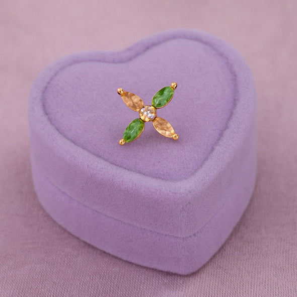 Multicolor CZ Floral Design Nose Pin - Sterling Silver Gold Plated