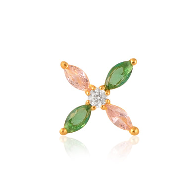 Multicolor CZ Floral Design Nose Pin - Sterling Silver Gold Plated