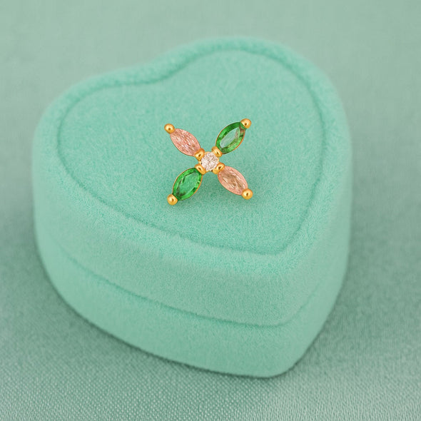 Multicolor CZ Floral Design Nose Pin - Sterling Silver Gold Plated