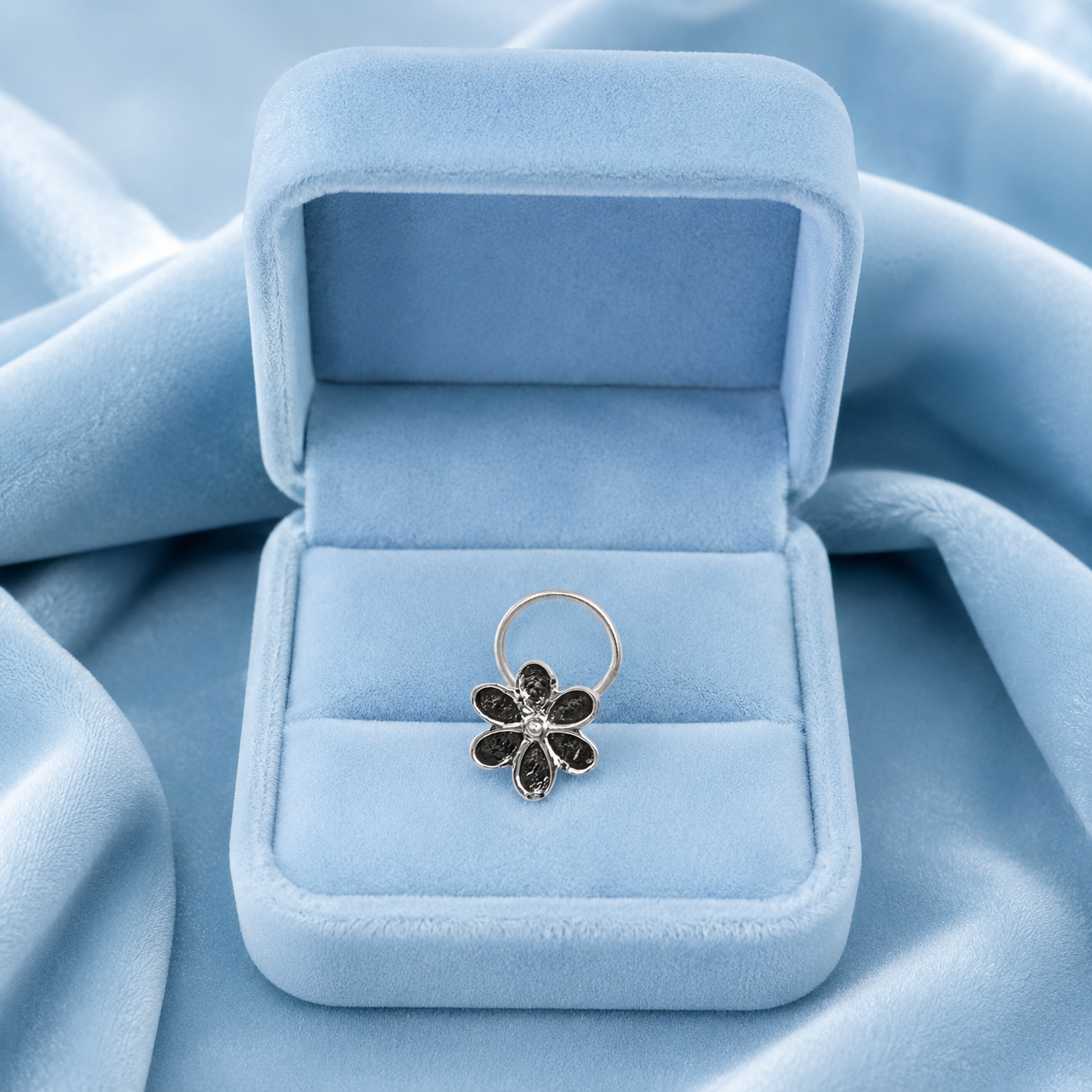 Floral Nose Pin - Sterling Silver Oxidized Plated