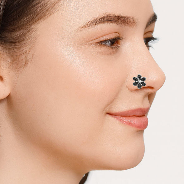 Floral Nose Pin - Sterling Silver Oxidized Plated