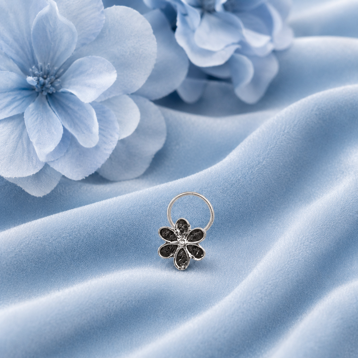 Floral Nose Pin - Sterling Silver Oxidized Plated