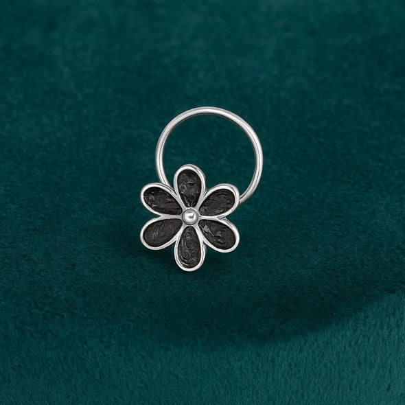 Floral Nose Pin - Sterling Silver Oxidized Plated