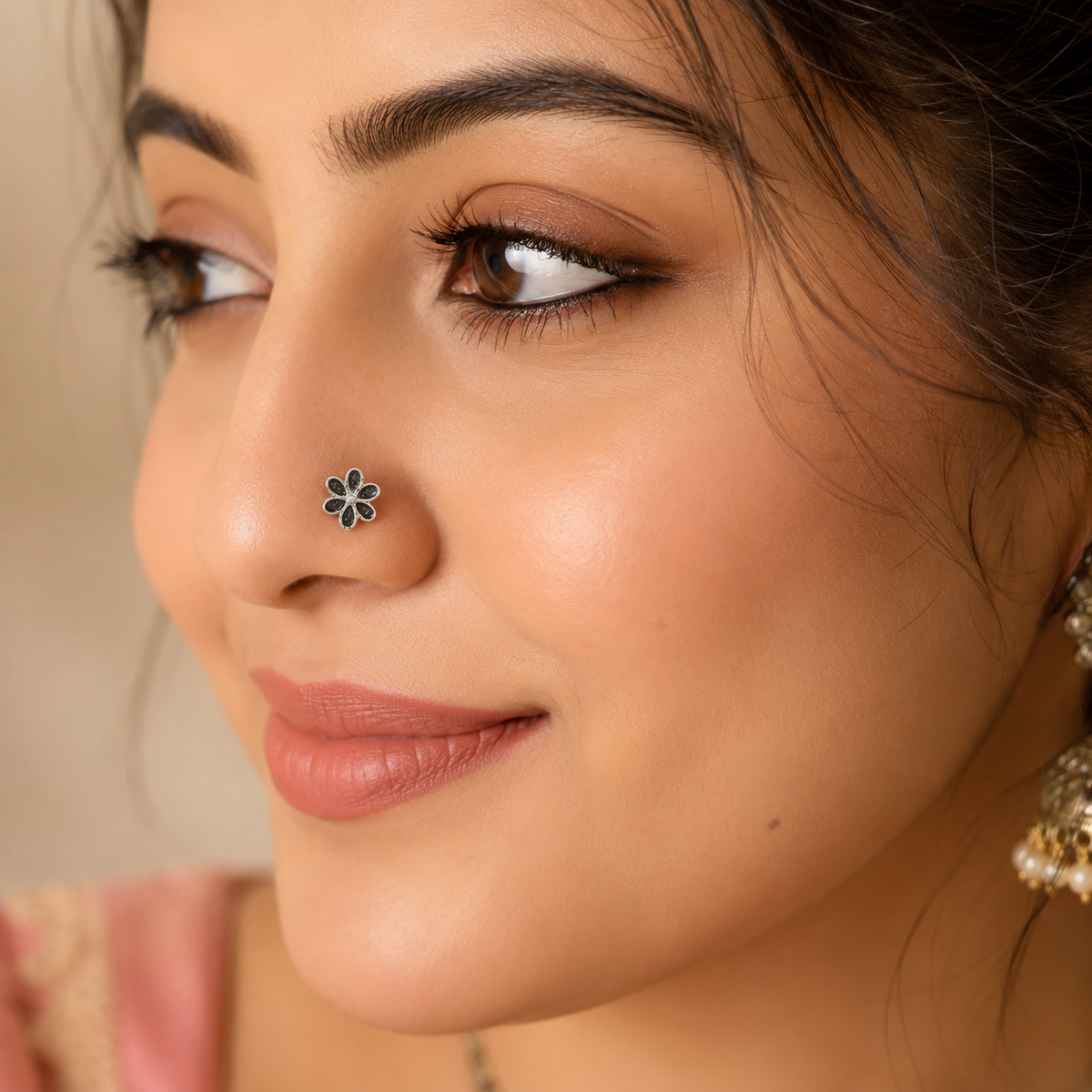 Floral Nose Pin - Sterling Silver Oxidized Plated