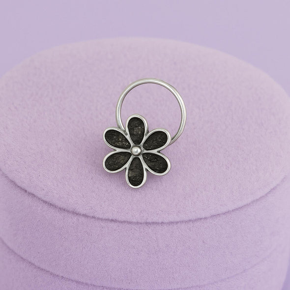 Floral Nose Pin - Sterling Silver Oxidized Plated