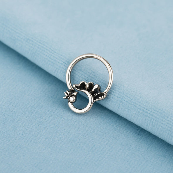 Peacock Design Nose Pin - Sterling Silver Oxidized Plated