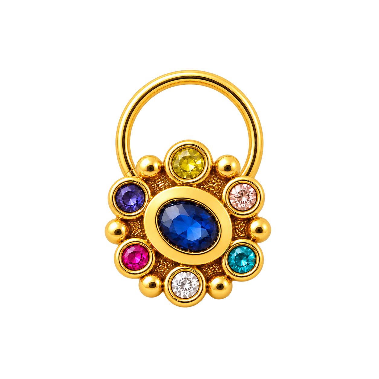 CZ Blue Sapphire Nose Pin - Gold Plated 925 Silver