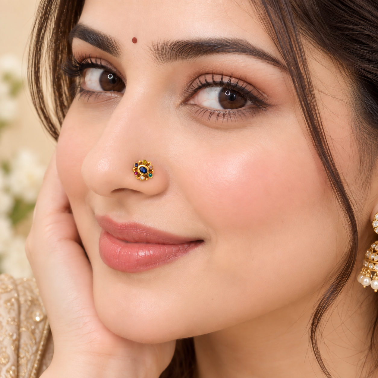 CZ Blue Sapphire Nose Pin - Gold Plated 925 Silver