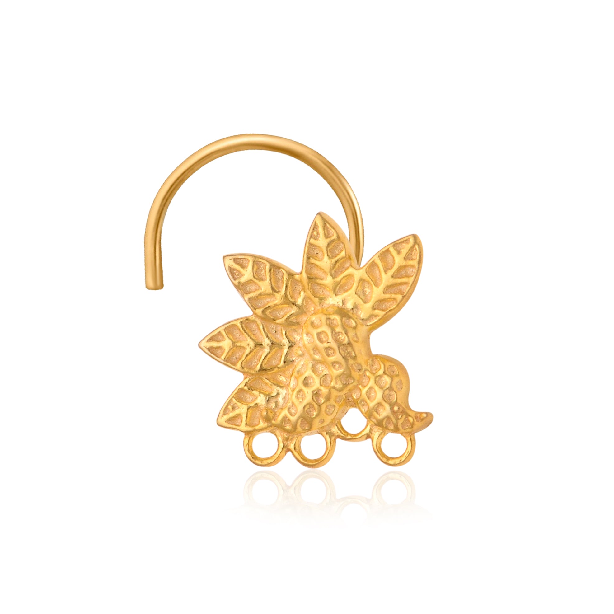 Gold Plated Peacock Nose Pin – Traditional Textured Ethnic Design