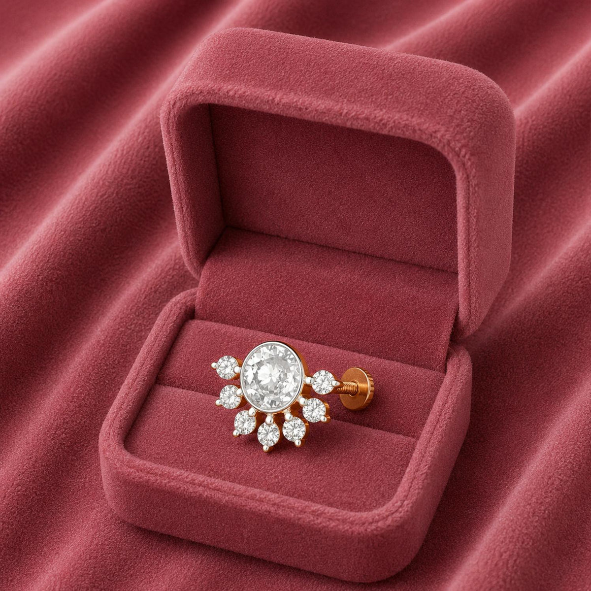 White CZ Sunburst Nose Pin - 925 Sterling Silver Gold Plated